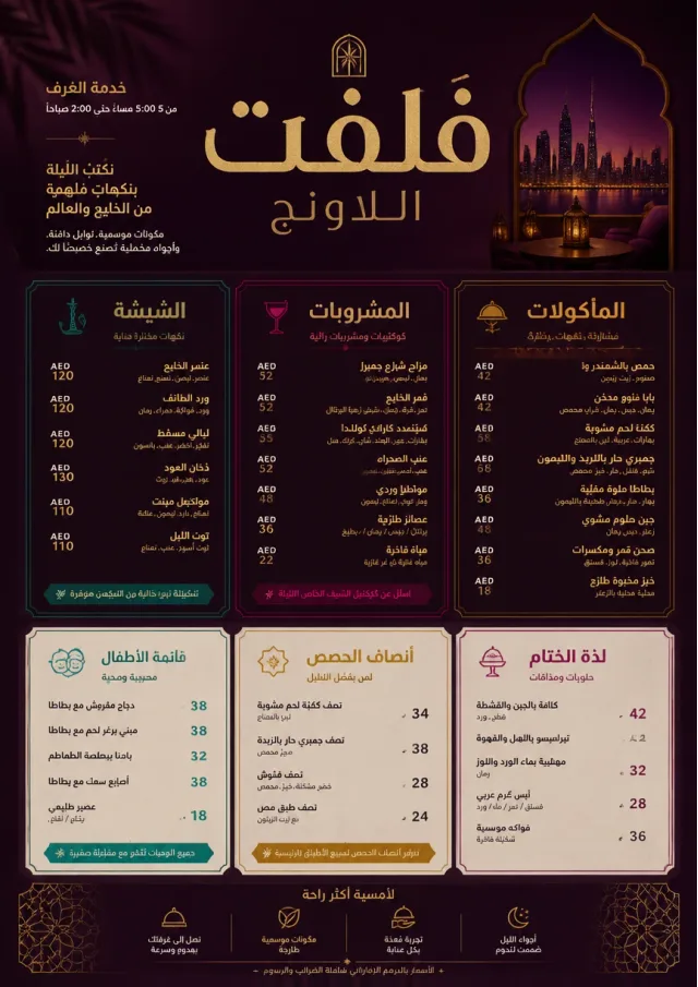 Lounge Velvet room-service-menu menu template preview