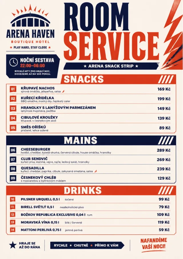 Arena Snack Strip room-service-menu menu template preview