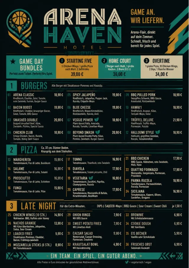Sports Arena Energy room-service-menu menu template preview