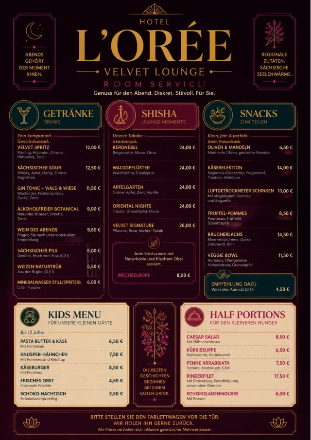 Lounge Velvet room-service-menu menu template preview