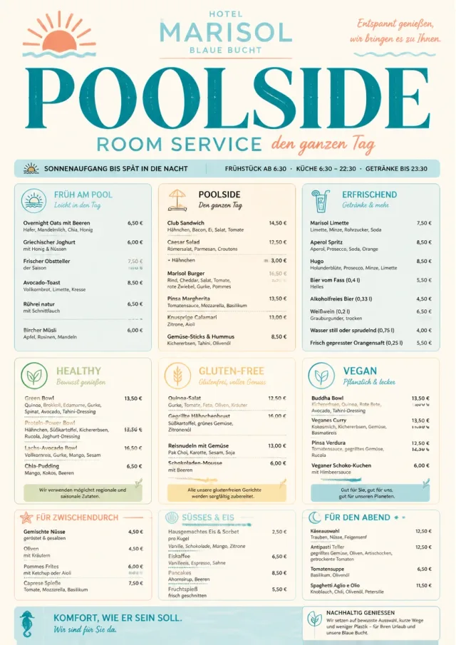 Resort Poolside room-service-menu menu template preview