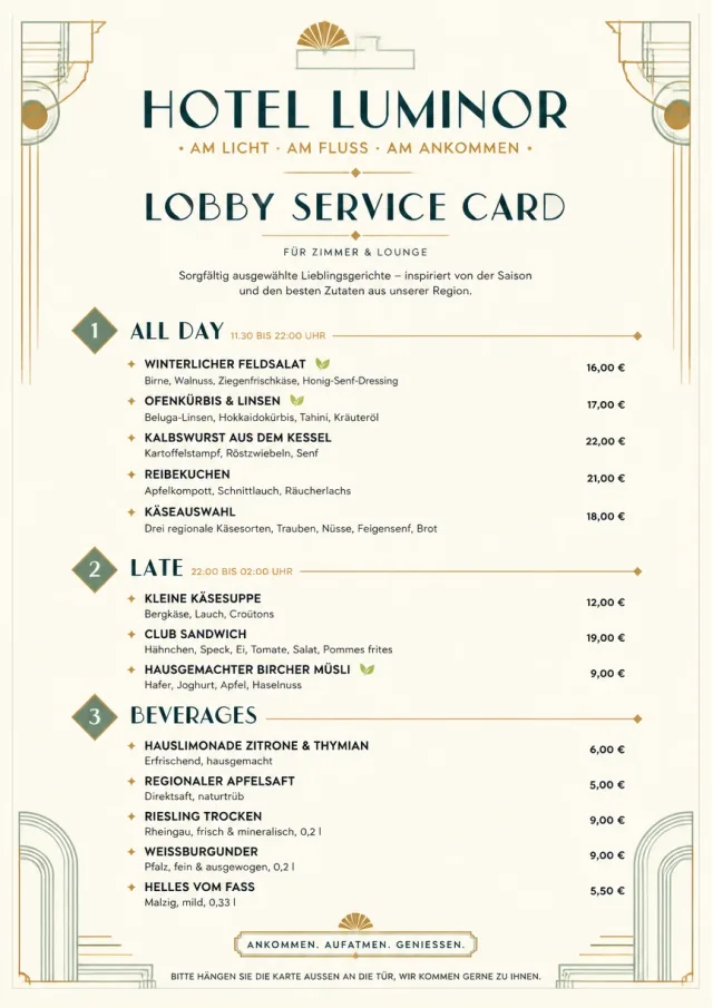 Lobby Service Card room-service-menu menu template preview