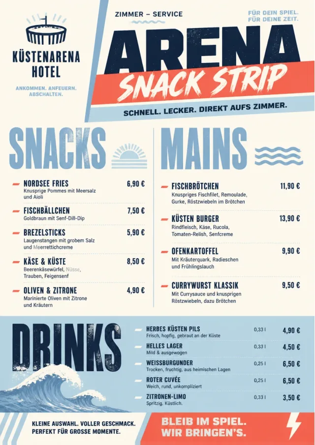 Arena Snack Strip room-service-menu menu template preview