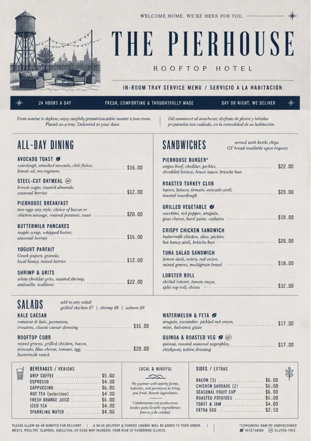 In-Room Tray Service room-service-menu menu template preview