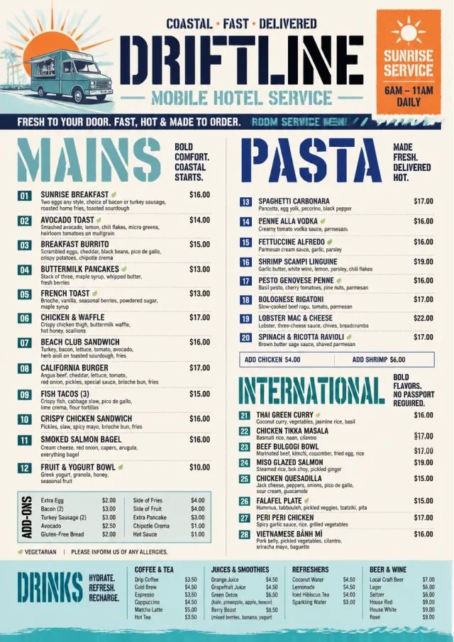 Food Truck Bold room-service-menu menu template preview