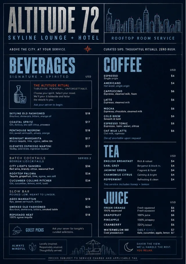 Rooftop Skyline room-service-menu menu template preview