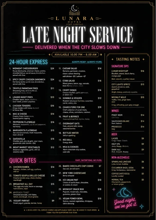 Late Night Service room-service-menu menu template preview