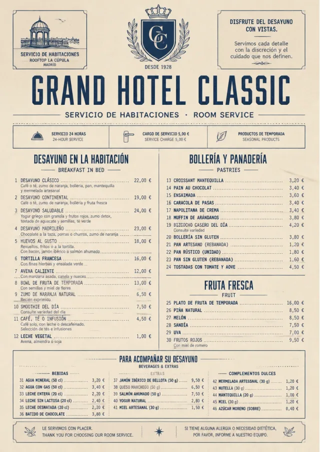 Grand Hotel Classic room-service-menu menu template preview