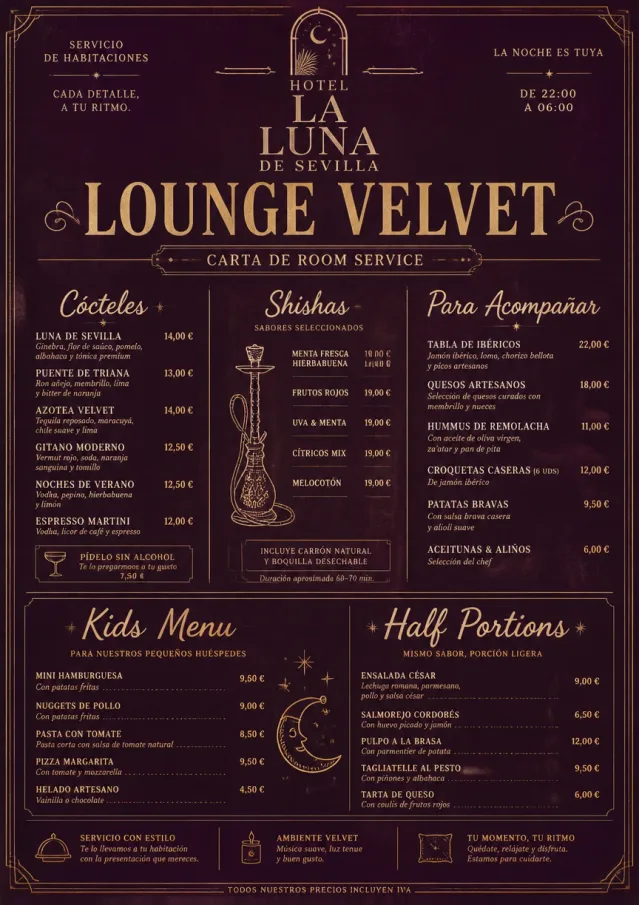 Lounge Velvet room-service-menu menu template preview