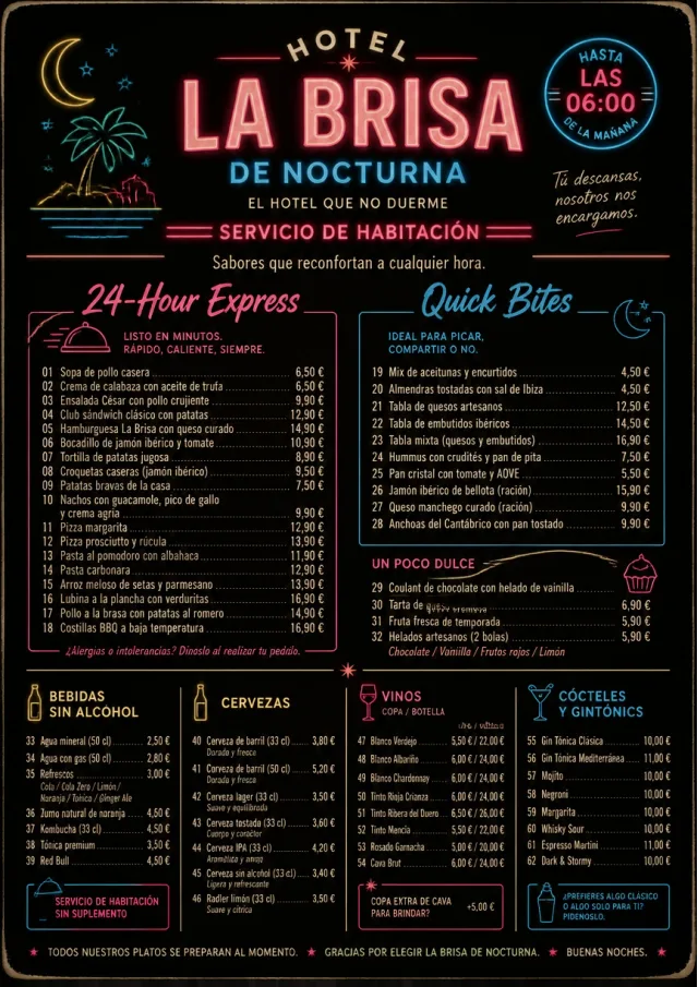 Late Night Service room-service-menu menu template preview