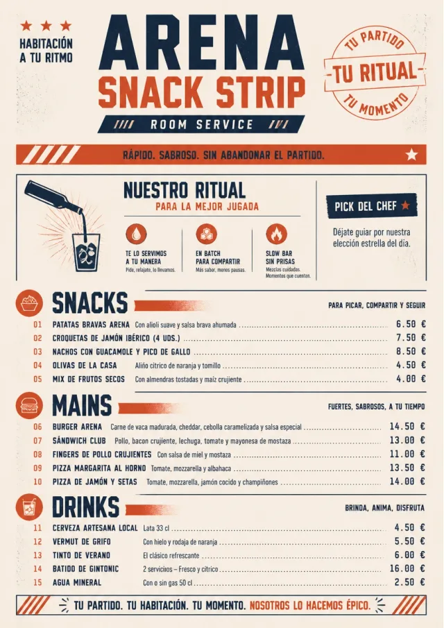 Arena Snack Strip room-service-menu menu template preview