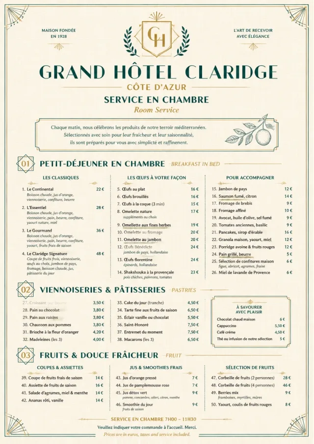 Grand Hotel Classic room-service-menu menu template preview