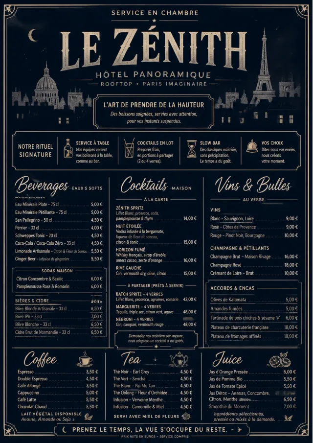 Rooftop Skyline room-service-menu menu template preview