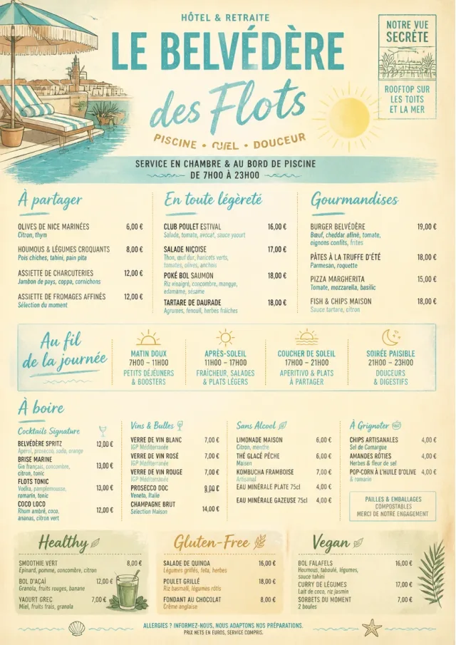 Resort Poolside room-service-menu menu template preview