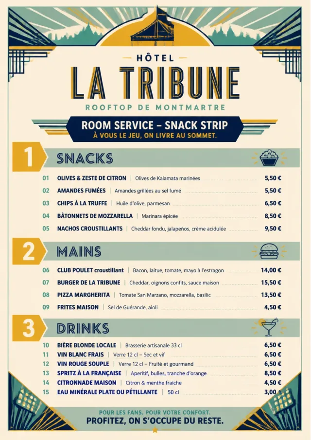 Arena Snack Strip room-service-menu menu template preview