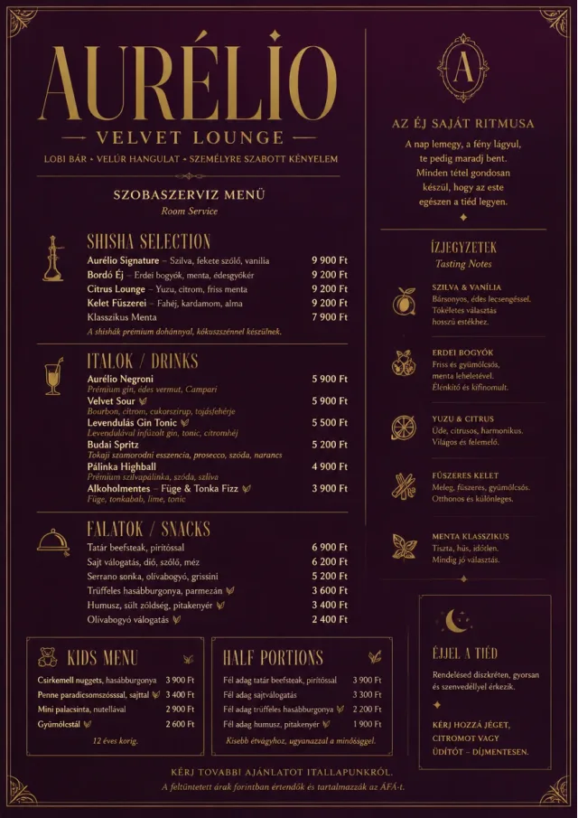 Lounge Velvet room-service-menu menu template preview