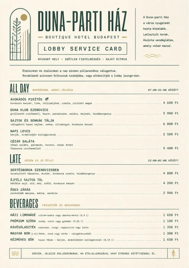 Lobby Service Card room-service-menu menu template preview