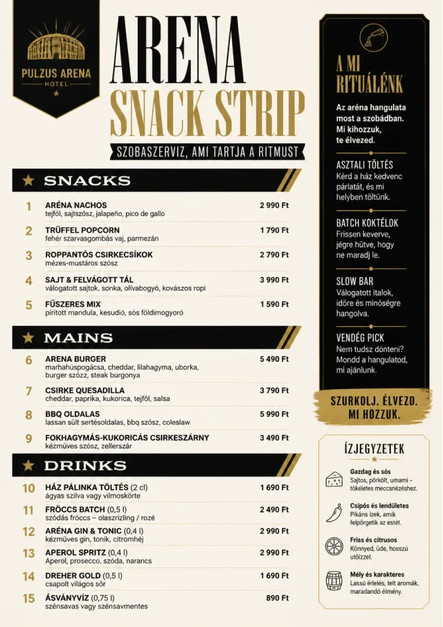 Arena Snack Strip room-service-menu menu template preview