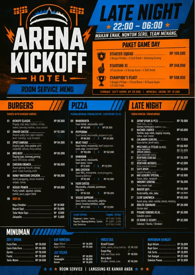 Sports Arena Energy room-service-menu menu template preview