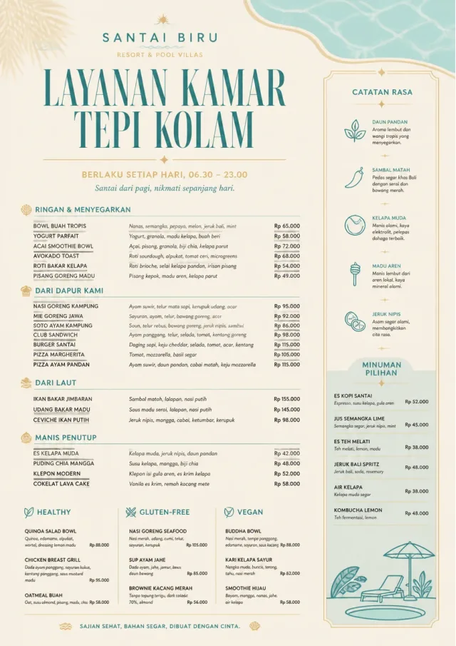 Resort Poolside room-service-menu menu template preview