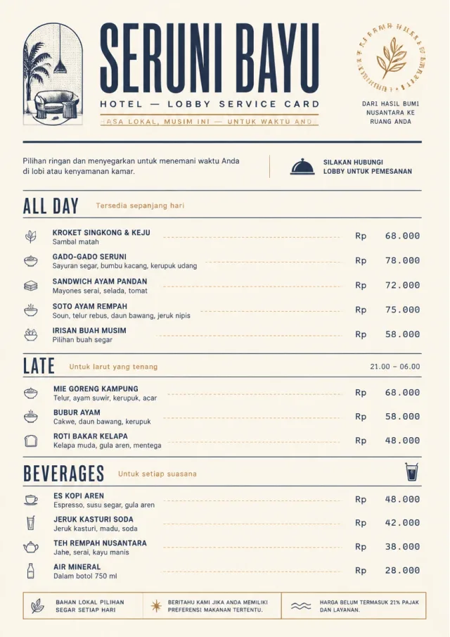 Lobby Service Card room-service-menu menu template preview