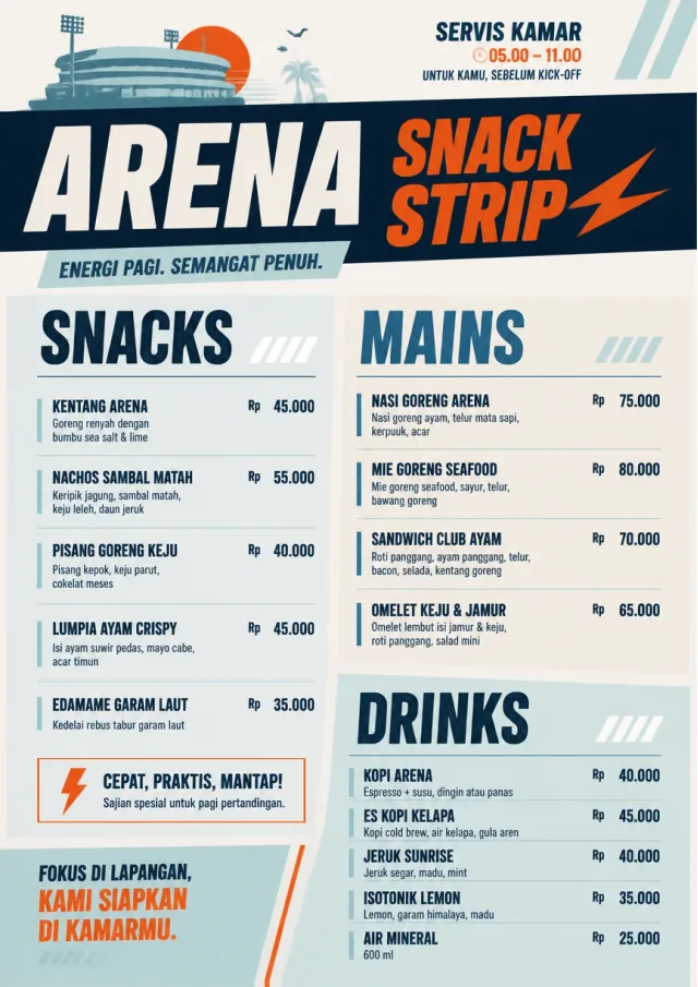 Arena Snack Strip room-service-menu menu template preview