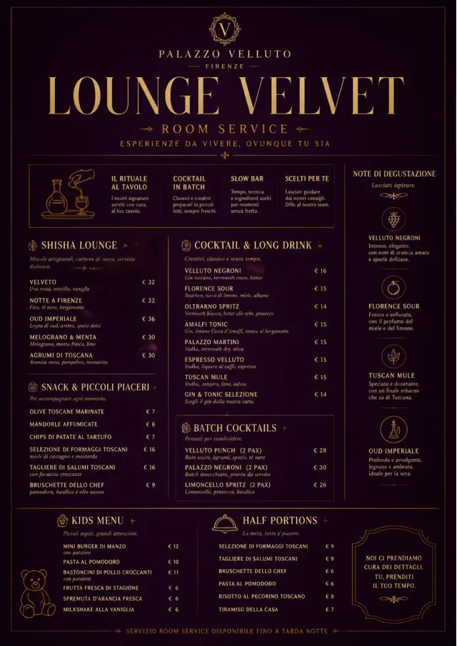 Lounge Velvet room-service-menu menu template preview