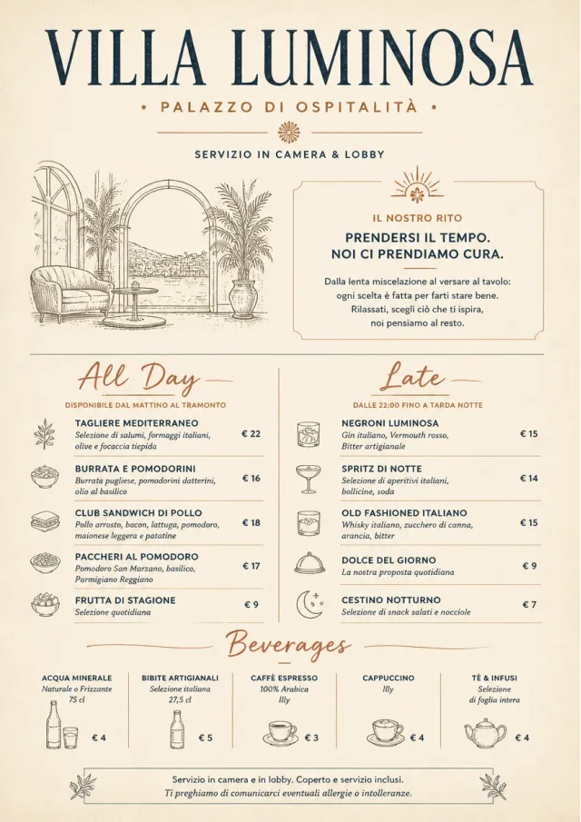 Lobby Service Card room-service-menu menu template preview
