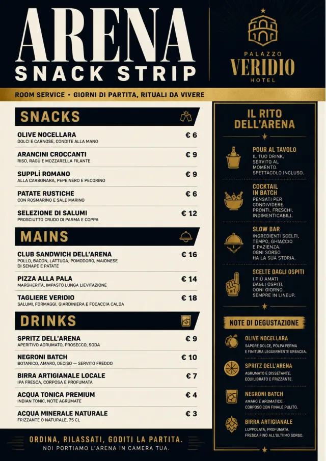 Arena Snack Strip room-service-menu menu template preview