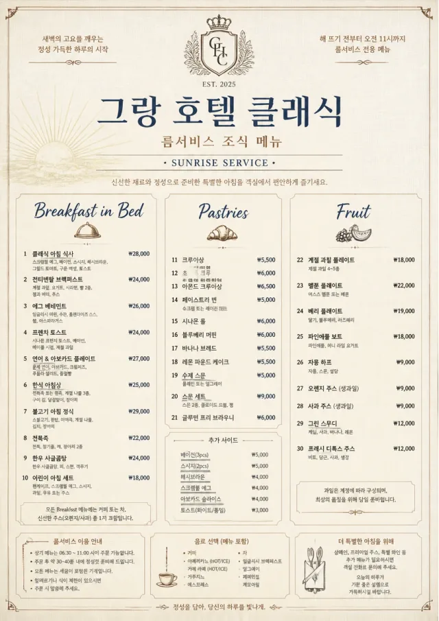 Grand Hotel Classic room-service-menu menu template preview