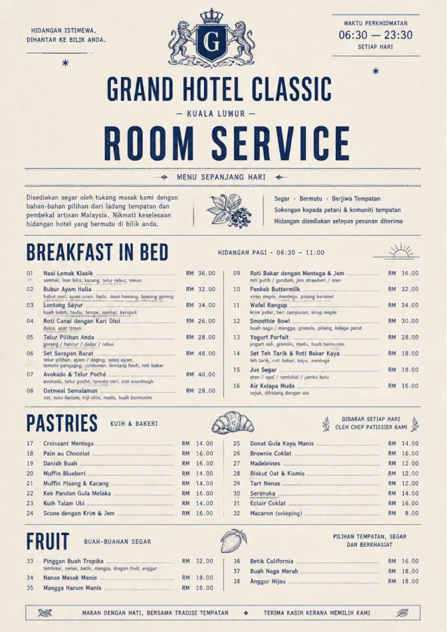 Grand Hotel Classic room-service-menu menu template preview