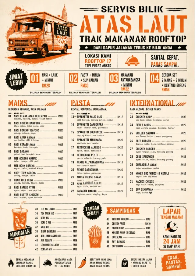 Food Truck Bold room-service-menu menu template preview