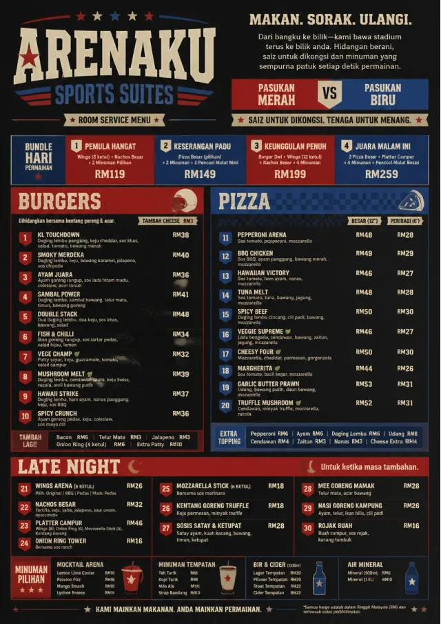 Sports Arena Energy room-service-menu menu template preview