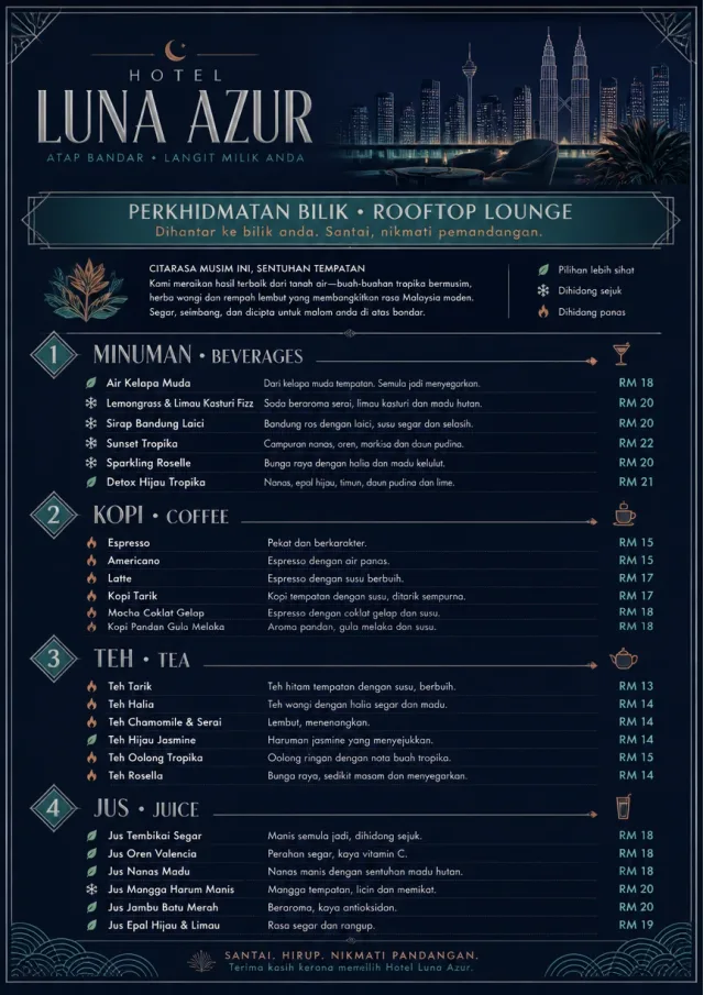 Rooftop Skyline room-service-menu menu template preview