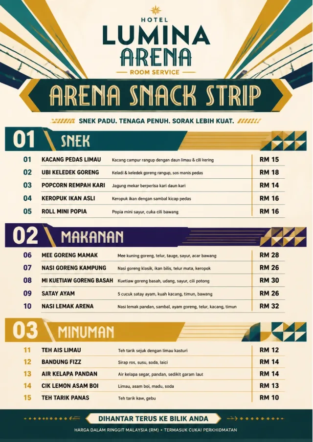 Arena Snack Strip room-service-menu menu template preview