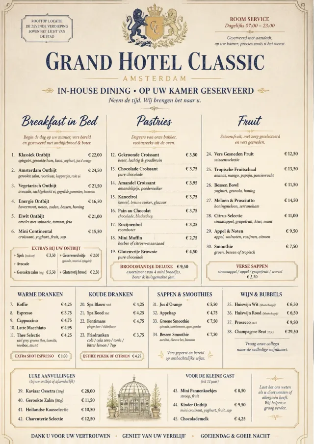 Grand Hotel Classic room-service-menu menu template preview