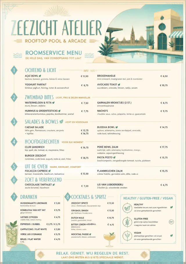 Resort Poolside room-service-menu menu template preview