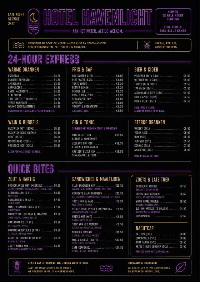 Late Night Service room-service-menu menu template preview