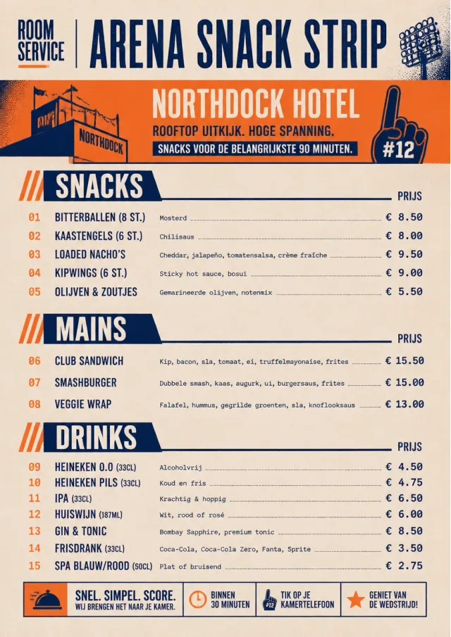 Arena Snack Strip room-service-menu menu template preview