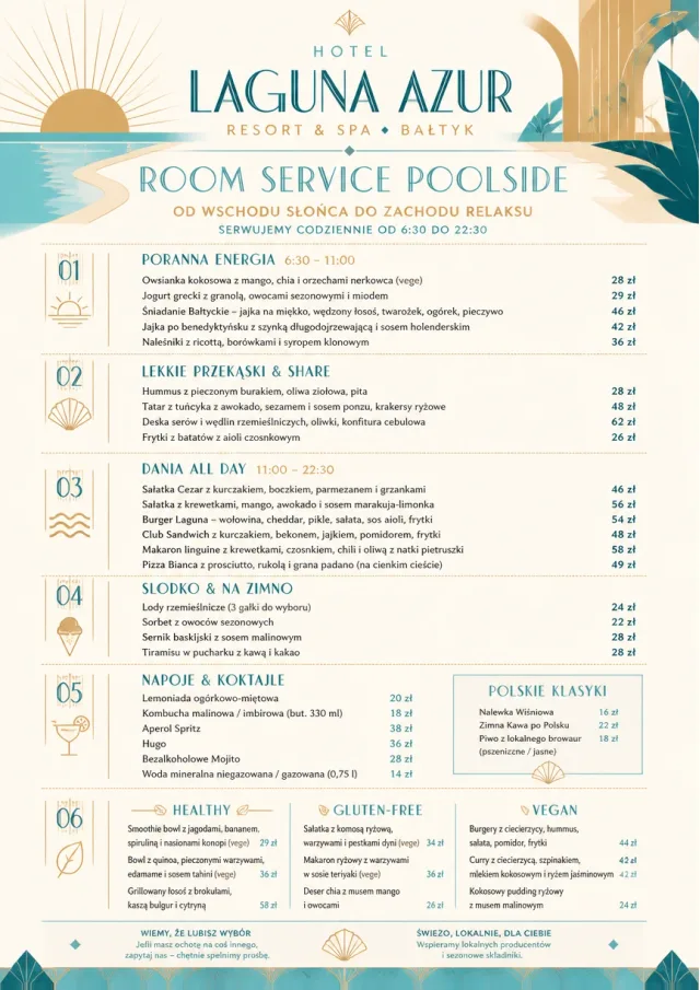 Resort Poolside room-service-menu menu template preview