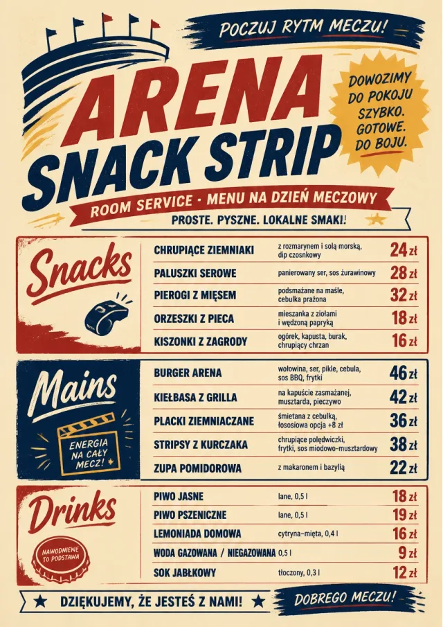 Arena Snack Strip room-service-menu menu template preview