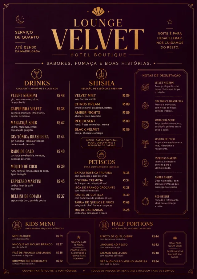Lounge Velvet room-service-menu menu template preview
