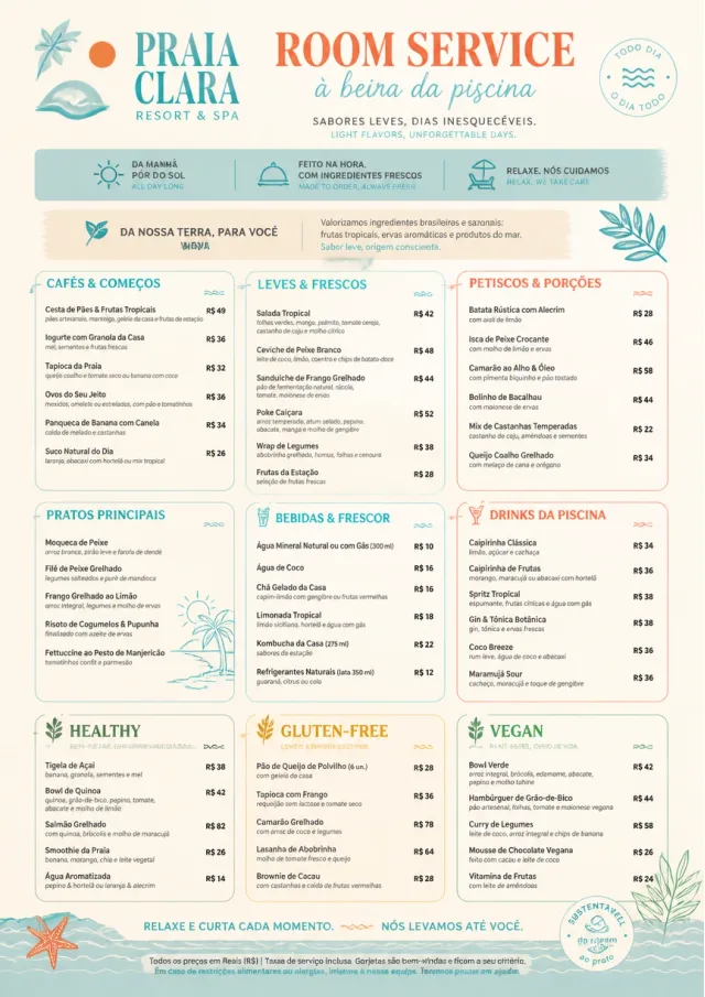Resort Poolside room-service-menu menu template preview