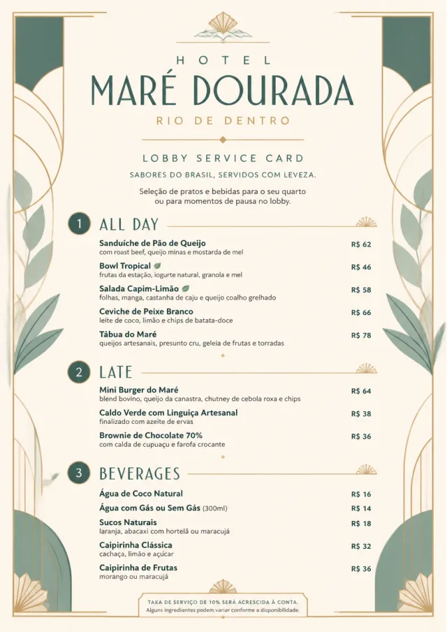 Lobby Service Card room-service-menu menu template preview