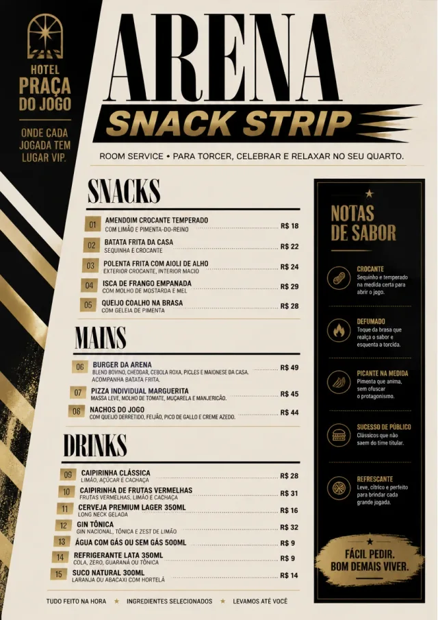 Arena Snack Strip room-service-menu menu template preview