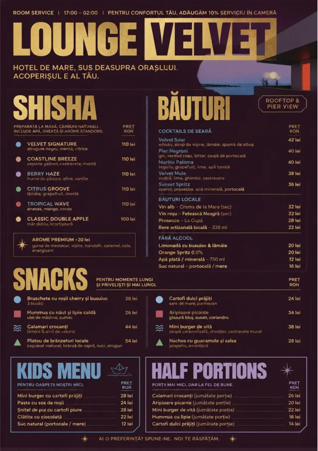 Lounge Velvet room-service-menu menu template preview