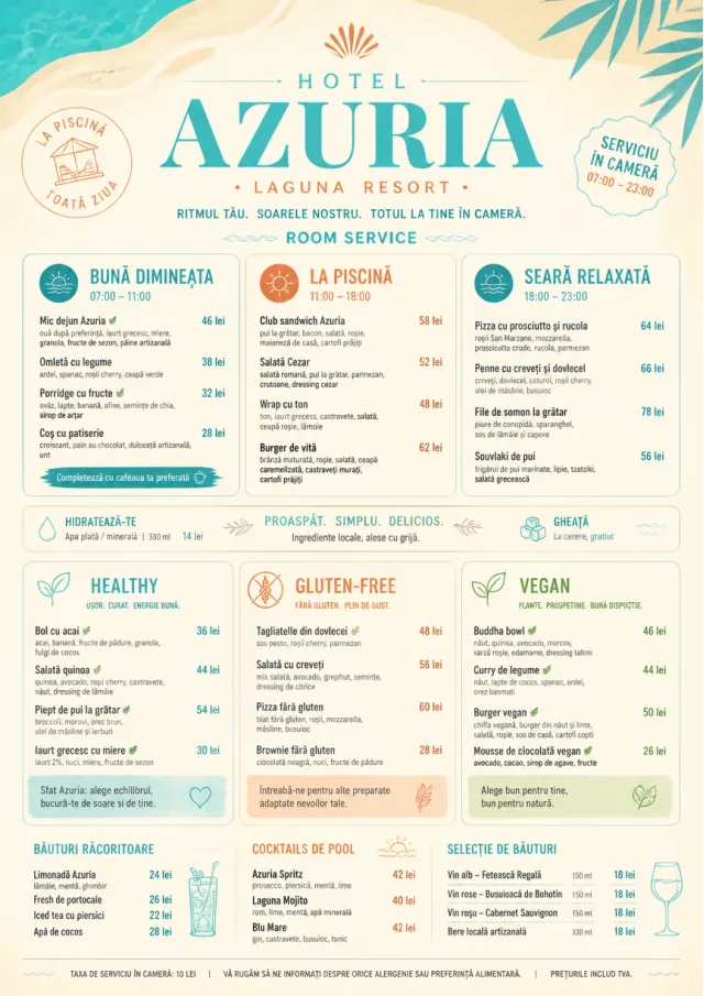 Resort Poolside room-service-menu menu template preview