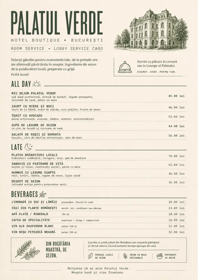 Lobby Service Card room-service-menu menu template preview
