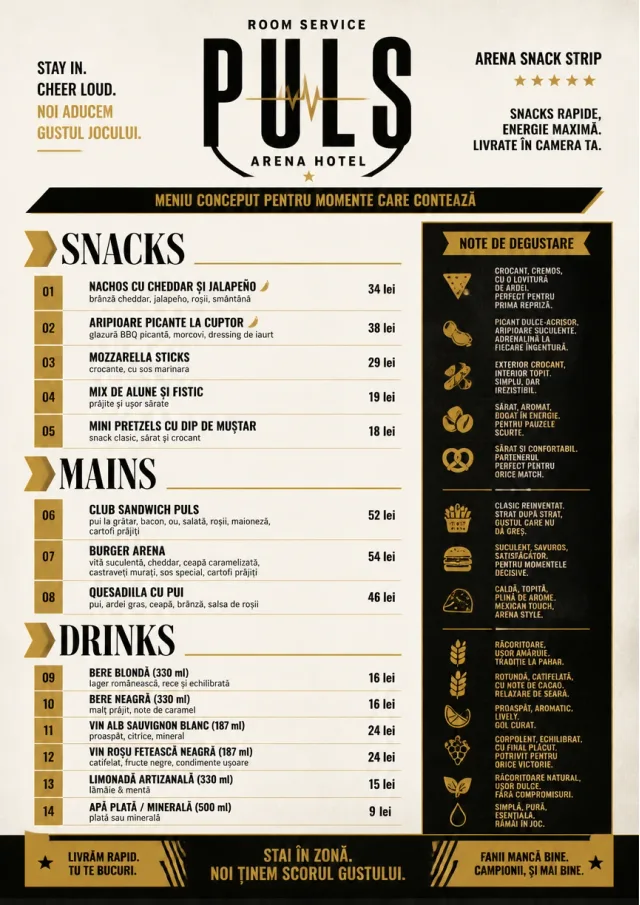 Arena Snack Strip room-service-menu menu template preview