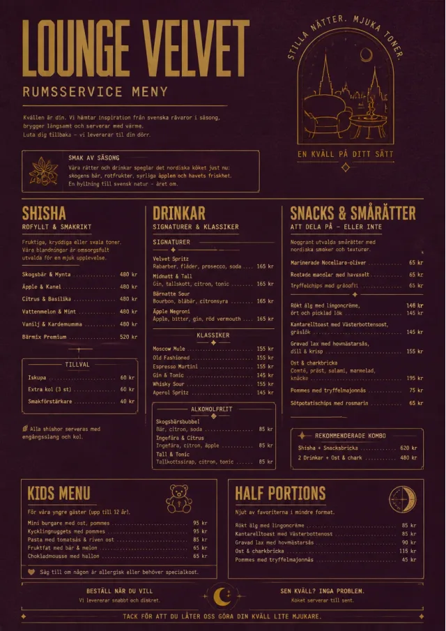 Lounge Velvet room-service-menu menu template preview